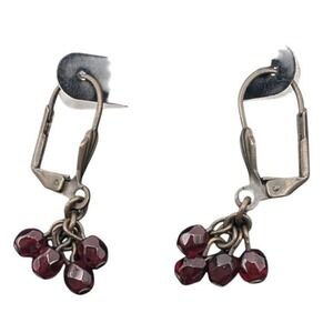 Vintage Victorian Style Garnet Red Glass Cluster Earrings - Brass Tone